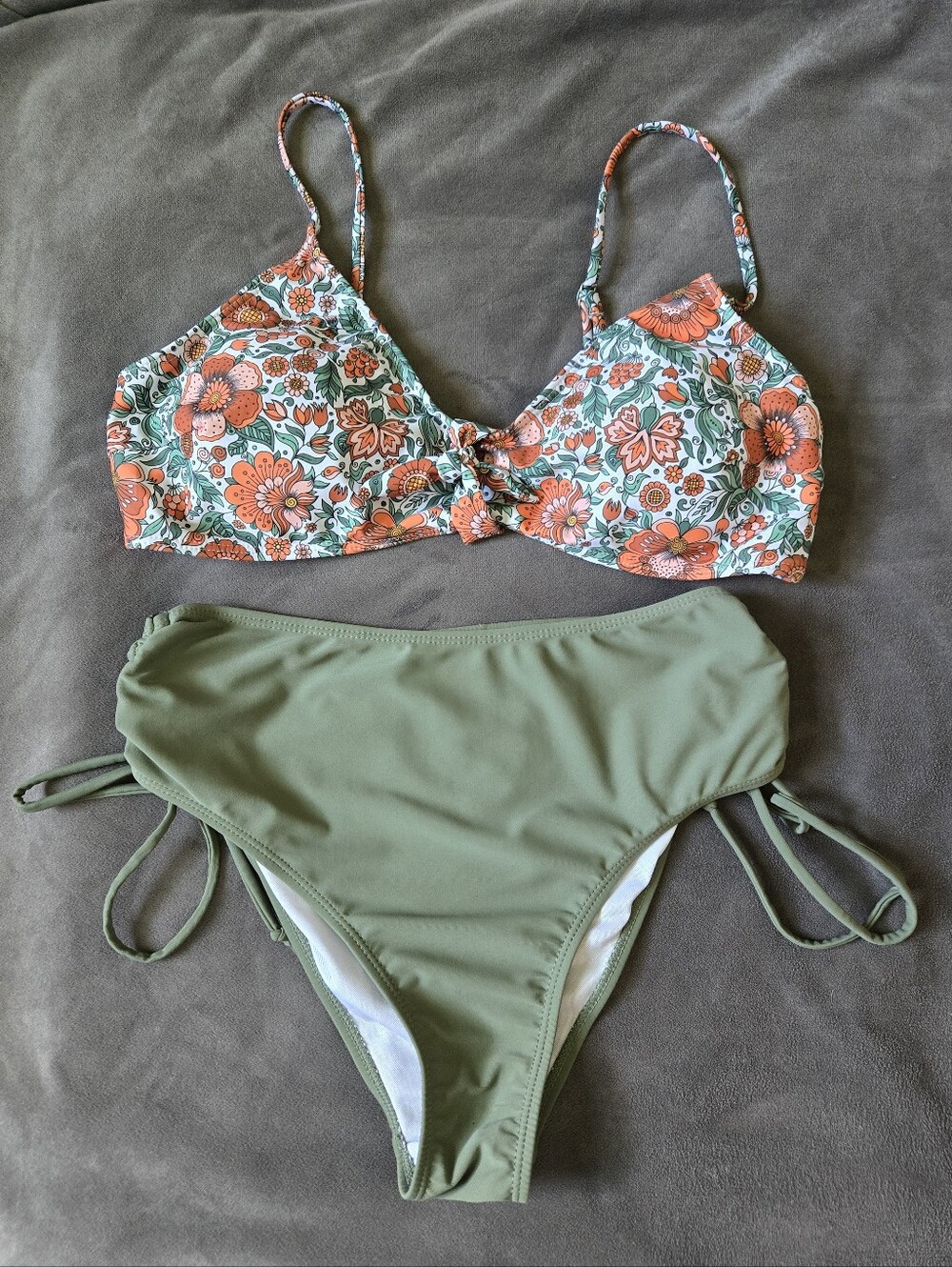Floral Orange & Green Two-Piece Bikini Set